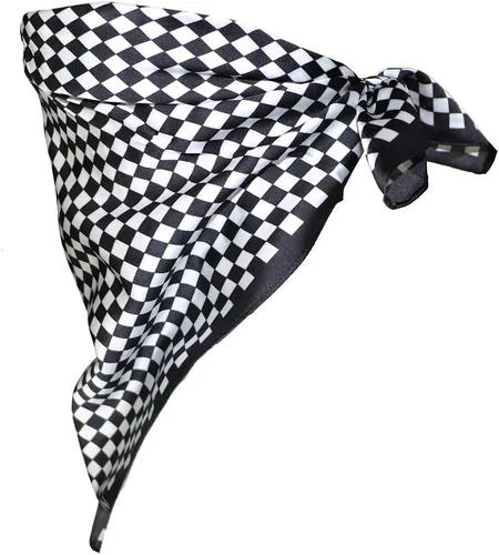 Vista 2 de Bandana de seda para rave, bufanda para el cuello, máscara facial para hombres y mujeres, tablero de ajedrez, negro, blanco, festival, ropa EDM