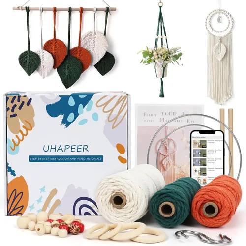 Vista 8 de UHAPEER Kits de macramé para adultos principiantes con 656 pies de cordón de algodón de macramé de 0.118 in, kit de colgador de plantas de macramé