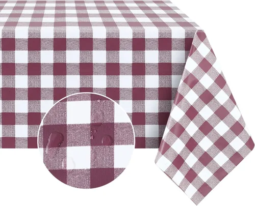 Vista 16 de Romanstile Mantel rectangular de vinilo, 100% impermeable, mantel de plástico a cuadros de búfalo, resistente y lavable para exteriores, campamento