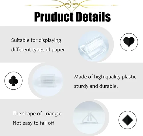 Vista 3 de 80 soportes para tarjetas de plástico translúcido para manualidades, soportes de números de mesa de 0.7 pulgadas, clips de tablero de papel