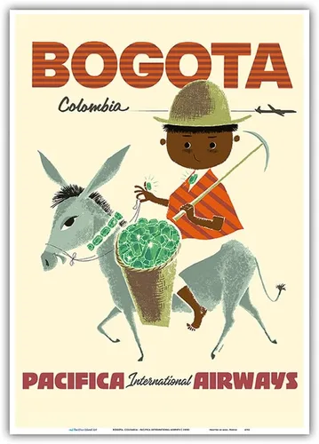Vista 12 de Sokoloff c.1950s - Bogotá Colombia - Pacifica International Airways - Andes Boy with Colombian Emeralds - Póster vintage de viaje de aerolínea por