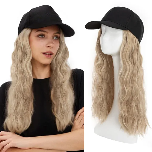 Vista 21 de S-noilite Peluca de gorra de béisbol con extensiones de cabello, 8 pulgadas, corta, rizada, ondulada, estilo Bob, peinado, ajustable, con cabello
