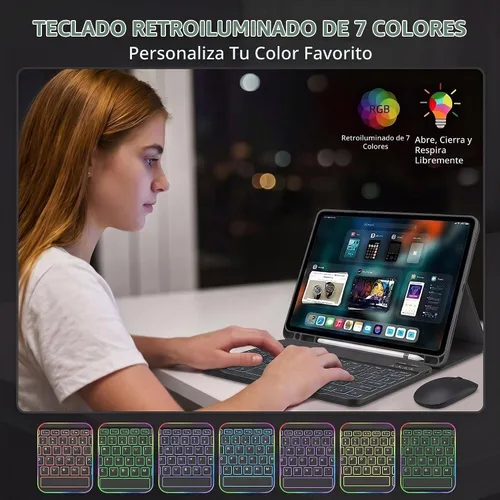 Vista 6 de Para Samsung Galaxy Tab A11 Plus & A9 Plus Funda De Teclado Y Ratón - Negro