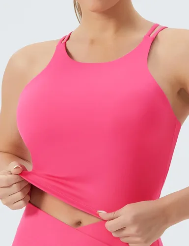 Vista 2 de THE GYM PEOPLE Sujetador deportivo con espalda cruzada para mujer, cuello halter, camiseta corta sin mangas con almohadillas extraíbles