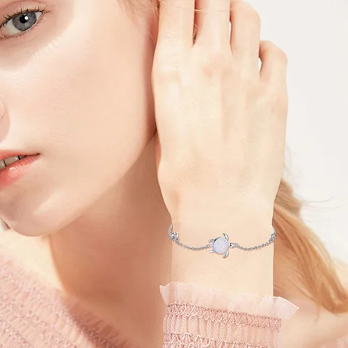Vista 6 de Cuoka Pulsera de tortuga de plata de ley 925 con ópalo y tortuga marina, pulsera de tortuga de mar, pulsera de naturaleza oceánica, regalo para ella