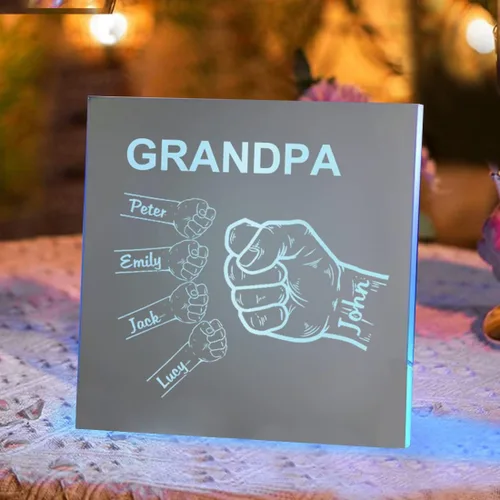 Vista 2 de Espejo personalizado con nombre del puño, letrero del día del padre, espejo acrílico personalizado de 1 a 10 nombres, espejo de pared para abuelo