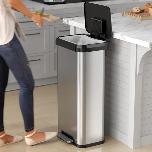 Vista 2 de iTouchless SoftStep 2.0 - Cubo de basura de cocina de 20 galones con absorbente de olores AbsorbX, cubo de basura grande de acero inoxidable
