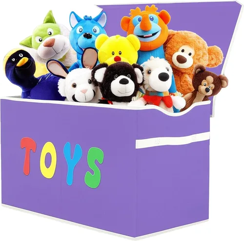 Vista 12 de YOLOXO Caja de Juguetes Cofre, Contenedores de Almacenamiento Plegables Resistentes con Tapas, Cajas Organizadoras de Almacenamiento de Juguetes