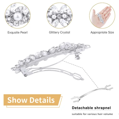 Vista 5 de WHAVEL 2 pinzas para el pelo de perlas, pinzas para el cabello con diamantes de imitación, accesorios de perlas para dama de honor, boda