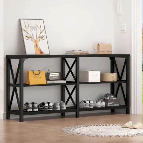 Vista 9 de LVB Mesa de sofá rústica, mesa consola de granja para sala de estar, mesa de entrada de pasillo con almacenamiento, mesa de entrada para vestíbulo