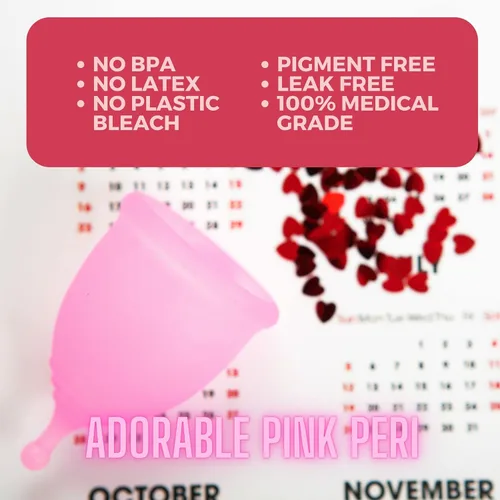 Vista 5 de Adorable Pink Peri - Copa menstrual con bolsa de almacenamiento para viajes (L, rosa transparente)