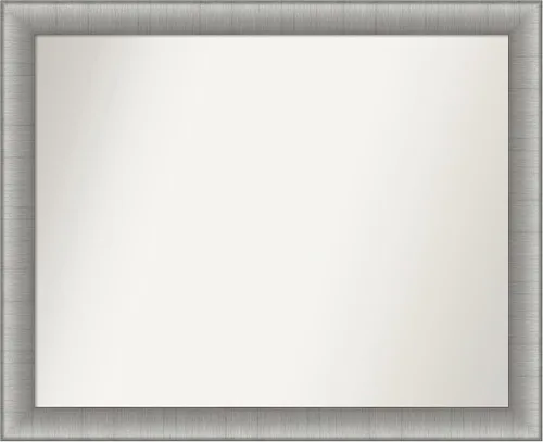 Vista 176 de Amanti Art Espejo de baño plateado para sobre el fregadero, 28 x 37 pulgadas, elegante espejo rectangular de peltre cepillado, marco de madera