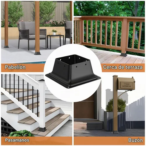 Vista 7 de FMhotu 4x4 Base de poste 2 piezas, soporte de poste de acero recubierto en polvo resistente de 3.6"x3.6" interno, adecuado para poste de madera