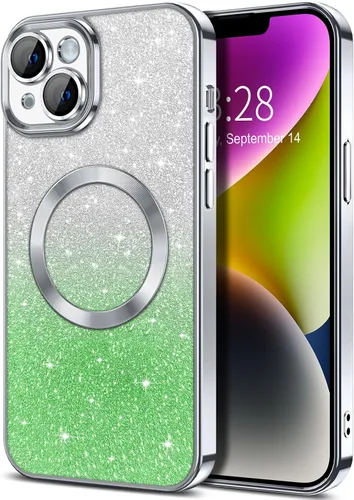 Vista 105 de Hython Funda para iPhone 13 Pro transparente con purpurina magnética [compatible con MagSafe] Protector completo de lente de cámara delgado