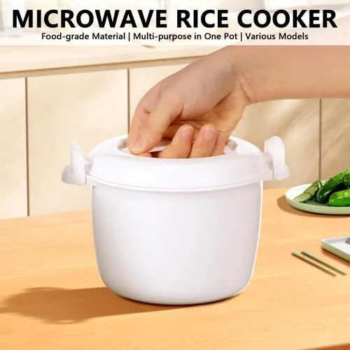 Vista 5 de DOITOOL Olla arrocera para microondas de 2 cuartos de galón, vaporizador para microondas para verduras, 1.8 L profesional micro utensilios de cocina