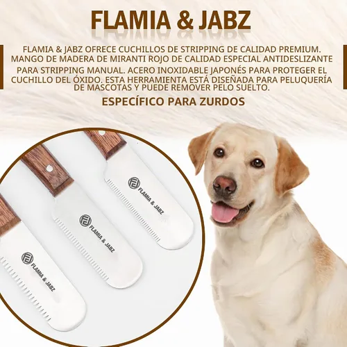 Vista 2 de FLAMIA & JABZ Cuchillo profesional para pelar a mano para el aseo de perros, herramienta para recortar, mango de madera Meranti rojo agarre