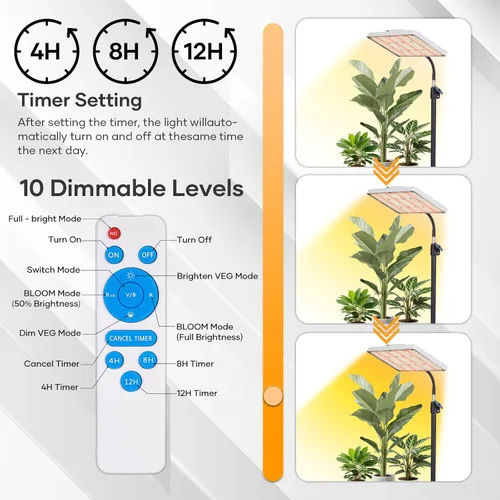 Vista 4 de Luz de cultivo de plantas para interiores, 264 luces LED de espectro completo con soporte de trípode ajustable con control remoto y función