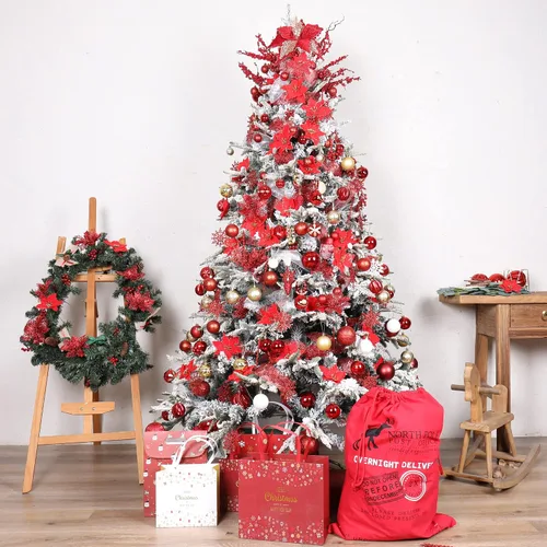 Vista 6 de Paquete de 100 bolas de Navidad inastillables, adornos decorativos de Navidad para árbol de Navidad, rojo y dorado