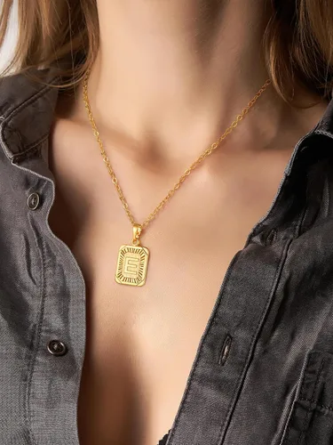 Vista 3 de U7 Collar con monograma A-Z 26 letras colgantes chapado en oro de 18 quilates, chapado en platino, collares cuadrados con inicial mayúscula