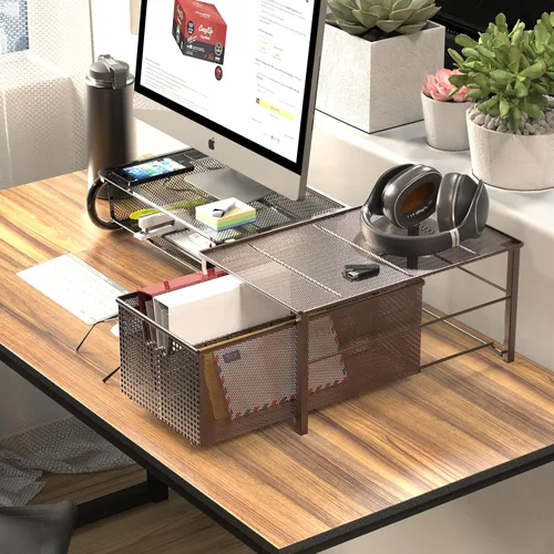 Vista 5 de Deco Brothers Cesta Deslizante Apilable Extraíble para Gabinete con Divisores, Grande, Bronce Organizador para debajo del fregadero, bronce