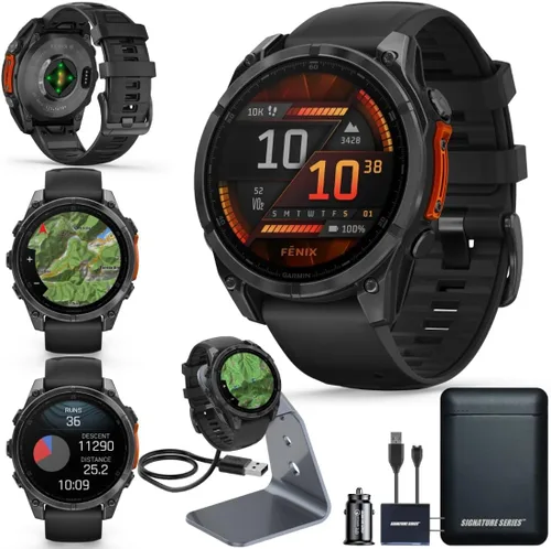 Vista 11 de Garmin Fenix 8 Premium - Reloj inteligente multideporte GPS para correr, 43 mm AMOLED, clasificado para buceo, linterna incorporada Titanio DLC