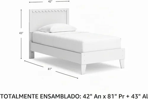 Vista 3 de Signature Design by Ashley Hallityn - Cama de plataforma casual de doble panel, no necesita base o somier, color blanco