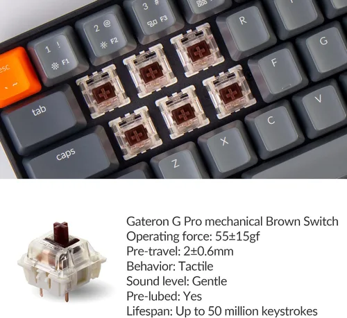 Vista 2 de Keychron K14 70% Layout 72 teclas Bluetooth inalámbricoUSB teclado mecánico para juegos para Mac con interruptor marrón Gateron G