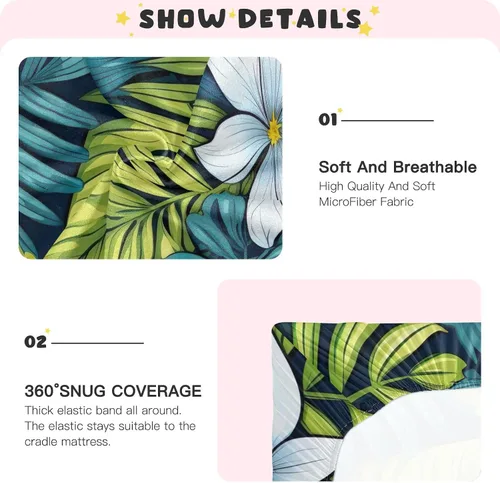 Vista 5 de Fitted Crib Sheets Tropical Palm Leaf Mini Crib Sheets for Boy & Girl Toddler Mattress Sheets Playard Sheet 21216115