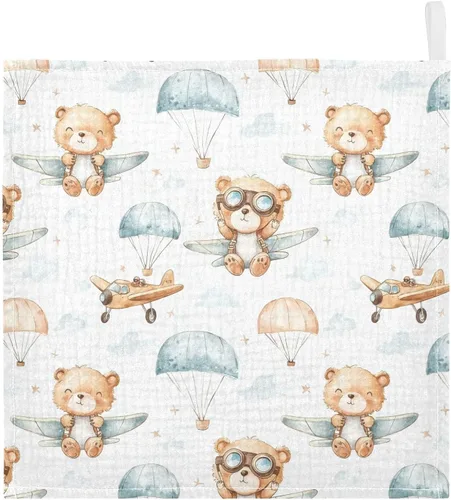 Vista 11 de Toallas de algodón para bebé, toallas de baño unisex para recién nacidos, toallitas naturales para piel delicada, 11.8 x 11.8 pulgadas, paquete de 5