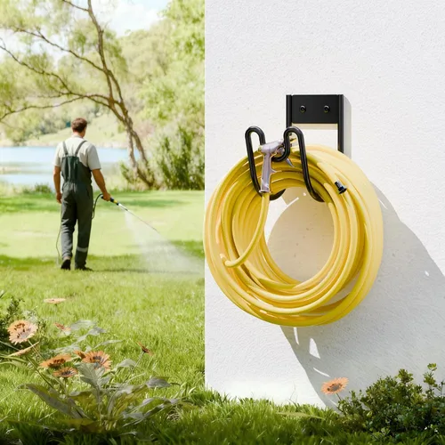 Vista 3 de Soporte de pared para manguera de jardín, colgador de manguera de agua, resistente para cables de extensión, manguera de vacío