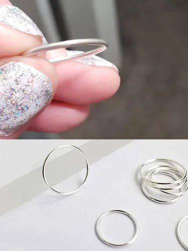 Vista 8 de CANDYFANCY Anillos delgados de plata de ley 925 de 0.039 pulgadas apilados por debajo de la rodilla para mujer, anillos apilables, tamaño 2.5-8.5