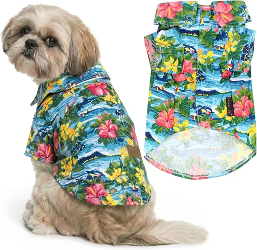 Vista 73 de Parisian Pet Camisa para perro de Amazonia - Ropa de algodón para perros pequeños - Elegante traje tropical para perros - Ropa ligera y suave