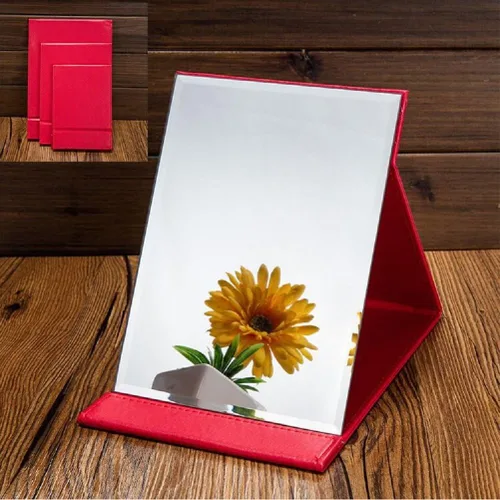 Vista 6 de JOLY Protable - Espejo plegable de piel sintética para maquillaje con soporte ajustable para uso personal, viajes (S, rojo)