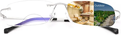 Vista 9 de K.LAVER Anteojos de lectura bifocales sin montura de transición, fotocromáticos, protección UV400, lentes de titanio para hombres