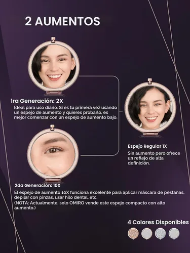 Vista 3 de OMIRO Espejo compacto con aumento 1X/10X, mini espejo de maquillaje de bolsillo de metal con diamantes (oro rosa)