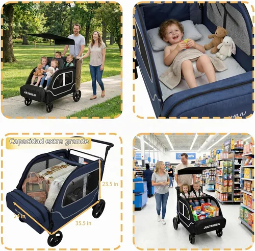 Vista 7 de Cochecito de 4 plazas, diseño en forma de automóvil, se adapta a hasta 4 niños Foldable, All Terrain Wheels, 300 lb, Removable Canopy, 5-Point