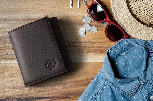 Vista 55 de Stealth Mode Cartera de cuero triple RFID para hombres con soporte de identificación abatible (negro)