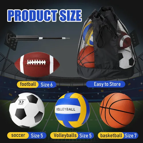 Vista 2 de Jerify 4 Piezas Juego de Pelotas Deportivas Tamaño Oficial Incluye Pelotas de Fútbol, Fútbol Americano, Baloncesto, Voleibol para Juego