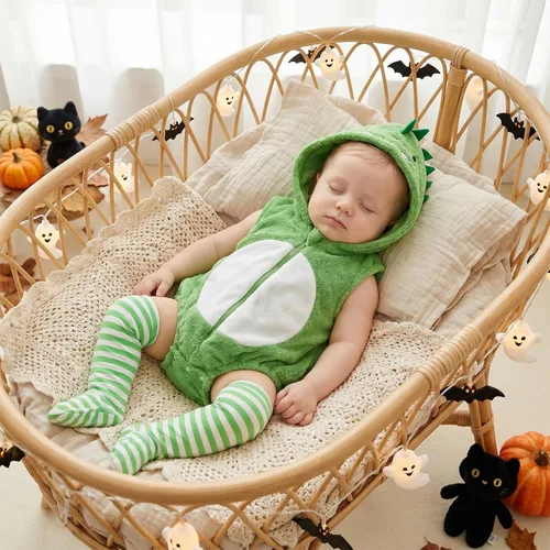 Vista 2 de Disfraz de Halloween para bebé, conjunto de 2 piezas con capucha de Verde (Green-Dinosaur)