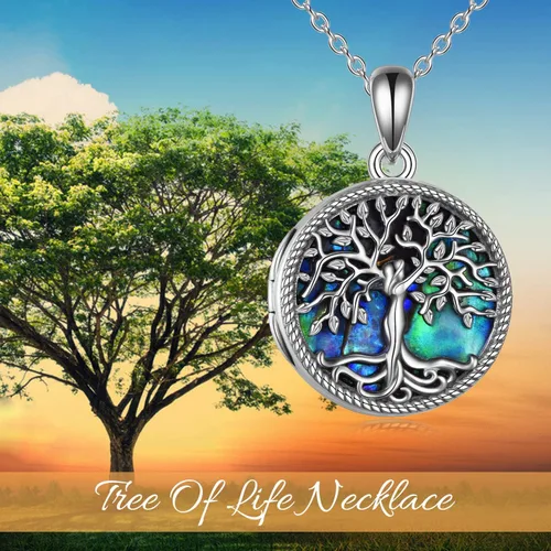 Vista 5 de ONEFINITY Tree of Life Locket Necklace Sterling Silver Abalone Shell Tree of Life Locket Necklace That Holds Pictures Tree of Life Jewelry for Women