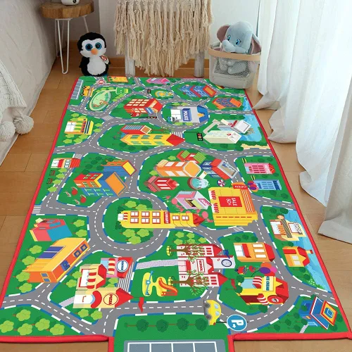 Vista 3 de Beetoy - Alfombra de coche de 31.5 x 67 pulgadas, alfombra de juego con carreteras para niños Portátil, antideslizante, alfombra educativa