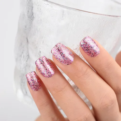 Vista 4 de Esmalte de uñas de gel, 1 unidad de 0.5 onzas líquidas, esmalte de uñas de gel rosa transparente colorido con purpurina, esmalte de uñas en gel que