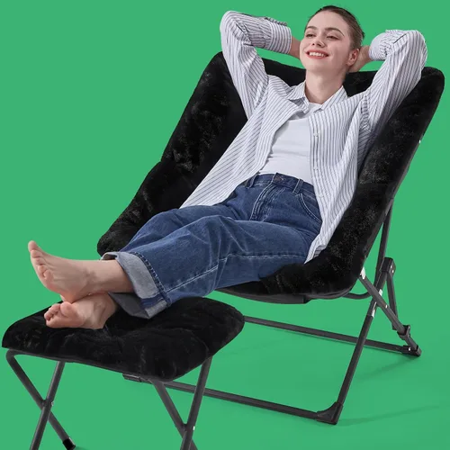 Vista 6 de OAKHAM Silla cómoda para adultos, suave sillón plegable de pelo sintético para dormitorio, sala de estar, dormitorios, silla de lectura flexible