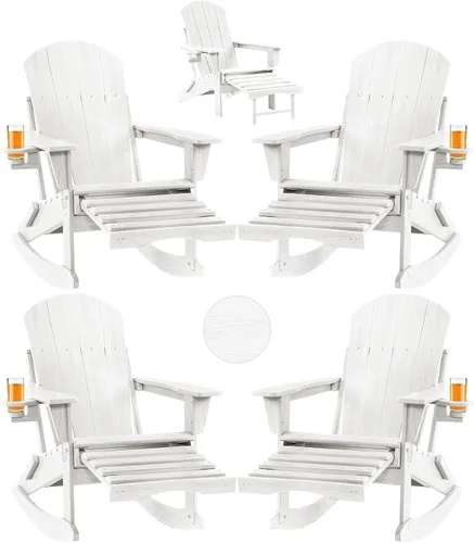 Vista 9 de Mecedora plegable Adirondack, silla de patio multifuncional 4 en 1 con otomana retráctil, silla de exterior con textura de madera, silla de césped