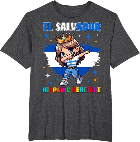 Vista 17 de Camiseta infantil El Salvador Dabbing Girl Hispanic Heritage Celebration, Negro