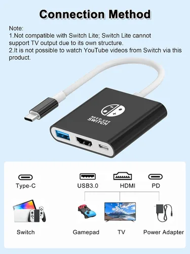 Vista 6 de Dnkeaur Switch Dock for Nintendo Switch & OLED, Switch Docking Station for TV, Nintendo Switch Base Accessories, Portable Switch Travel Dock, USB C