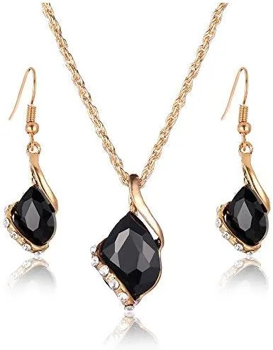 Vista 2 de Ezing Colgante de cristal de las mujeres chapado en oro collar de cadena pendiente conjunto de joyería