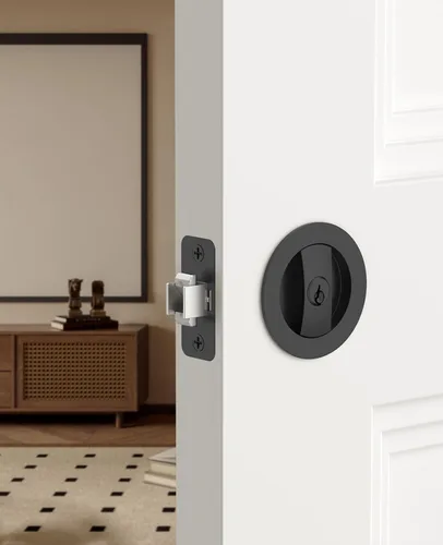 Vista 4 de Asidrama Paquete de 1 cerradura de puerta de bolsillo de entrada negro mate con llave