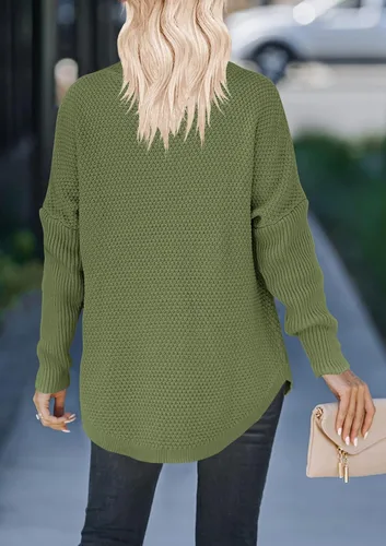 Vista 5 de FERBIA Suéteres de punto de gran tamaño con cuello redondo para mujer, estilo casual, manga larga, hombros caídos, holgados