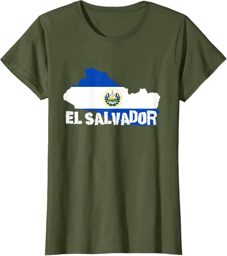 Vista 56 de Camiseta con la bandera de El Salvador, mapa de El Salvador, camiseta de Salvador para mujer, Negro